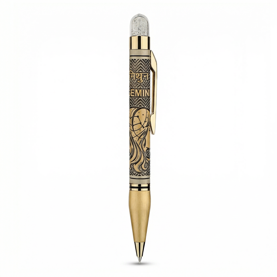 Personalised Gemini Zodiac Engraved Premium Metal Ball Pen with Crystal Top 