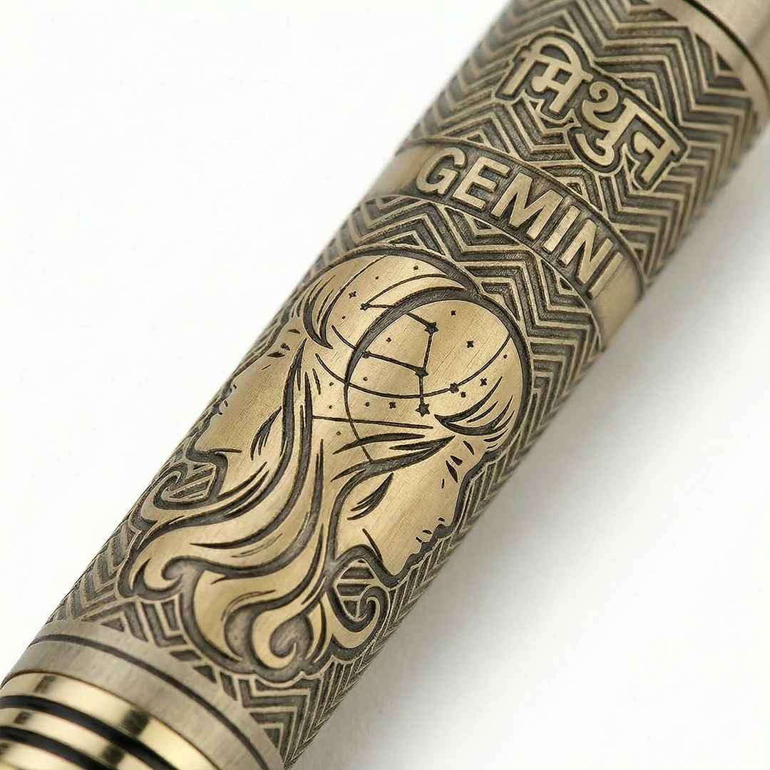 Personalised Gemini Zodiac Engraved Premium Metal Ball Pen with Crystal Top 