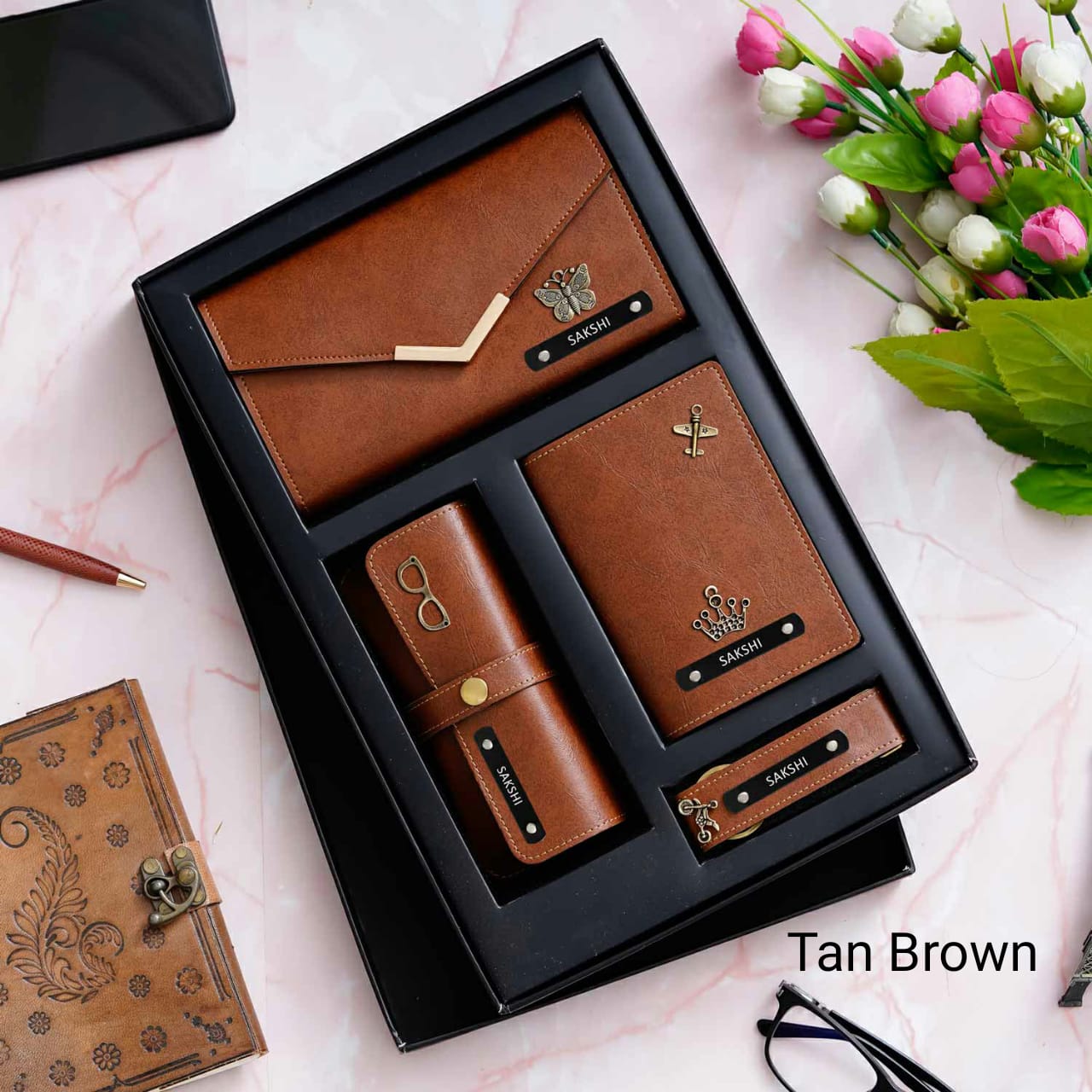 Personalised Imported Leather Travel Set of 4 for Women's - The Gifting Era