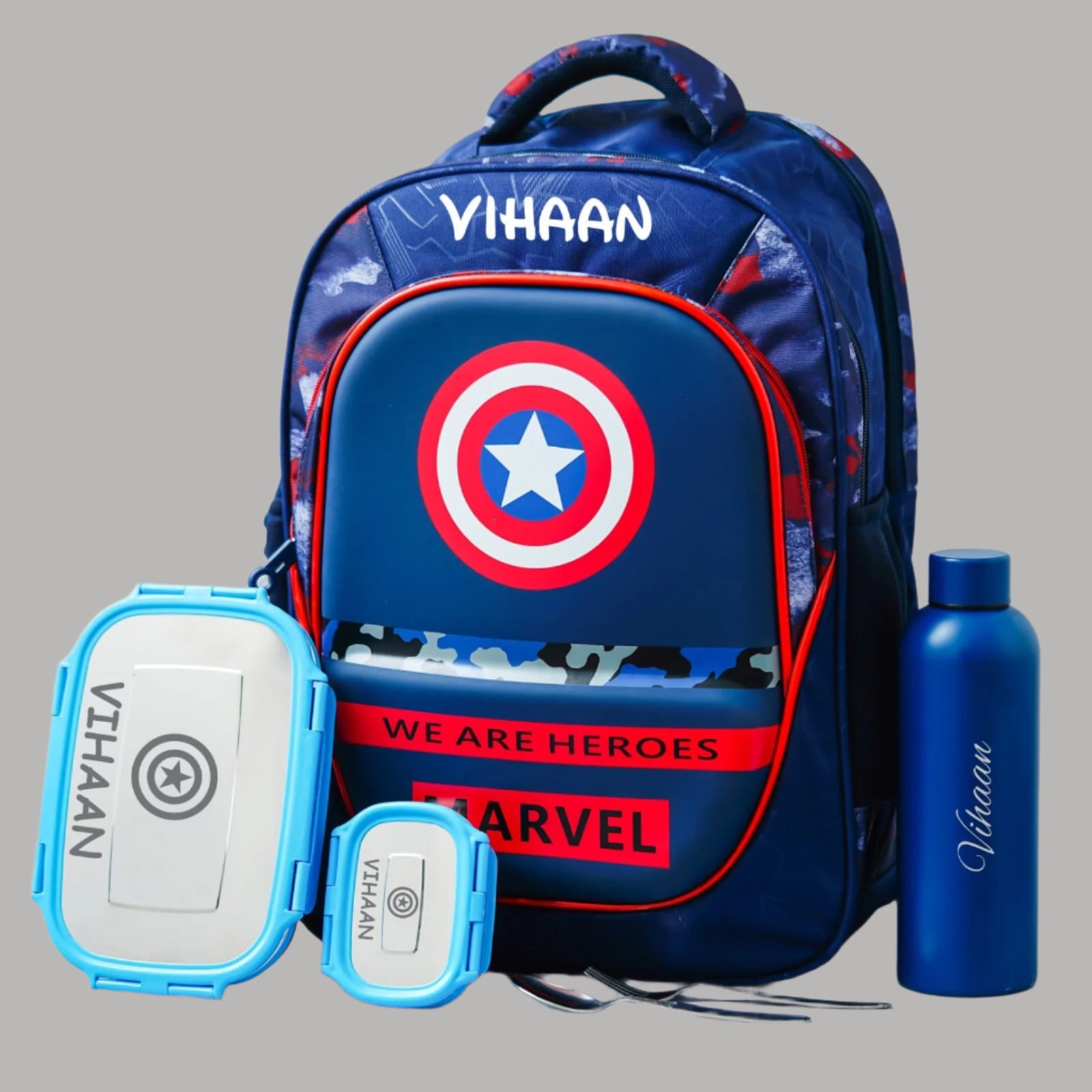 Personalised Kids Captain America Theme Premium School Bag Hamper (VA250) - The Gifting Era