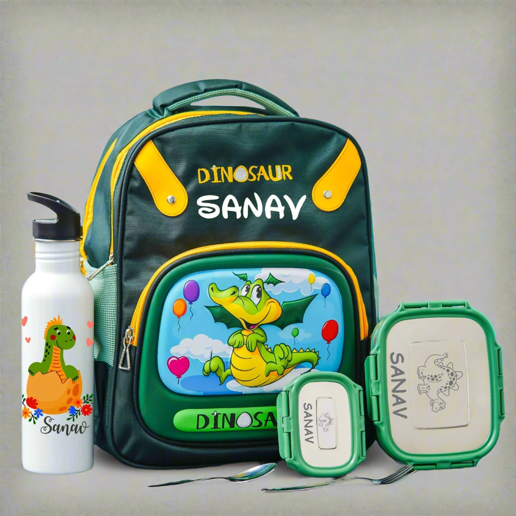 Personalised Kids Dinosaur Theme Premium School Bag Hamper (VA230) - The Gifting Era