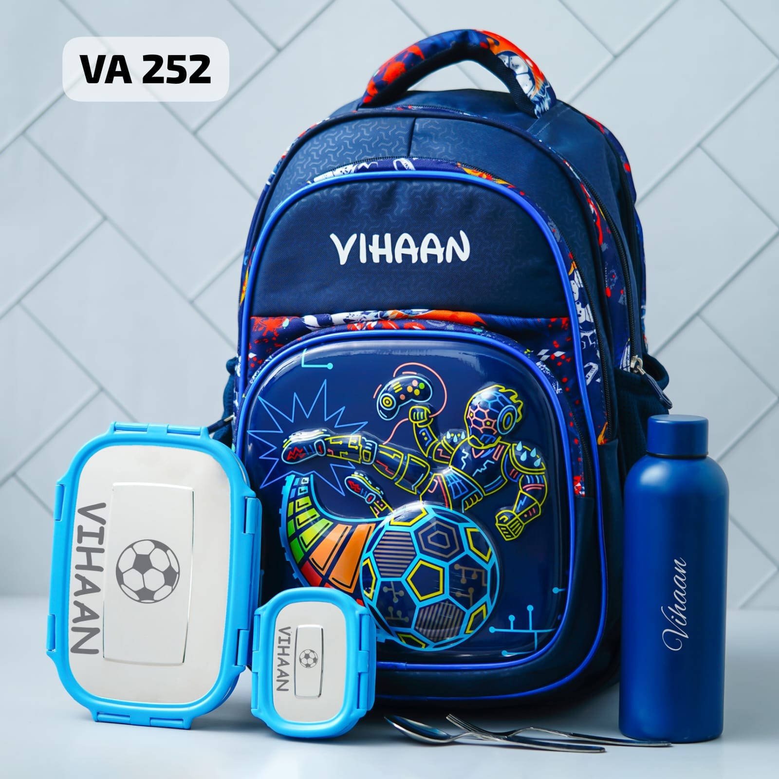 Personalised Kids Football Theme Premium School Bag Hamper (VA252) - The Gifting Era