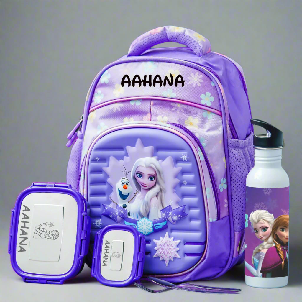 Personalised Kids Frozen Theme Premium School Bag Hamper (VA247) - The Gifting Era