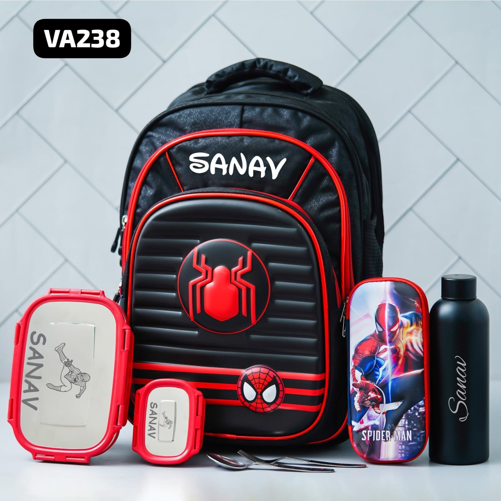 Personalised Kids Spider-Man Theme Premium School Bag Hamper (VA238) - The Gifting Era