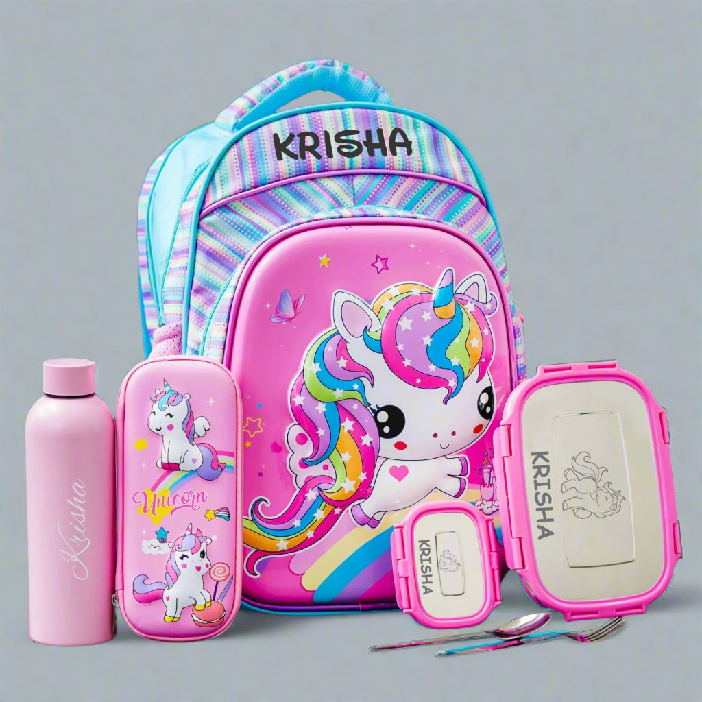 Personalised Kids Unicorn Theme Premium School Bag Hamper (VA234) - The Gifting Era 