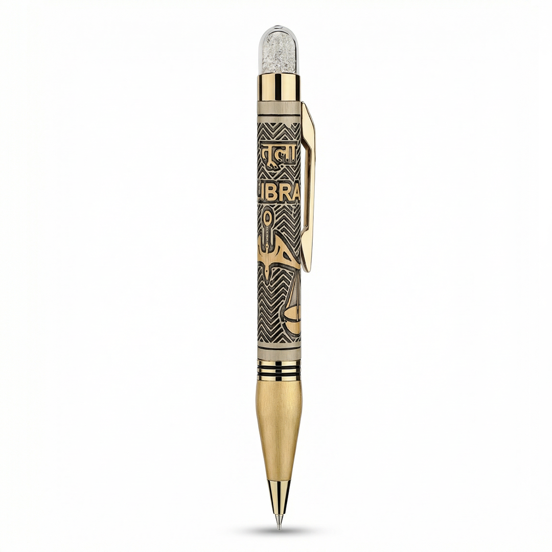 Personalised LIbra Zodiac Engraved Premium Metal Twist Ball Pen with Crystal Top