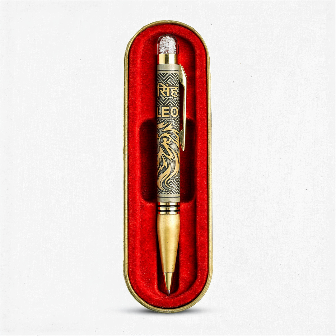 Personalised Leo Zodiac Engraved Premium Metal Twist Ball Pen with Crystal Top 