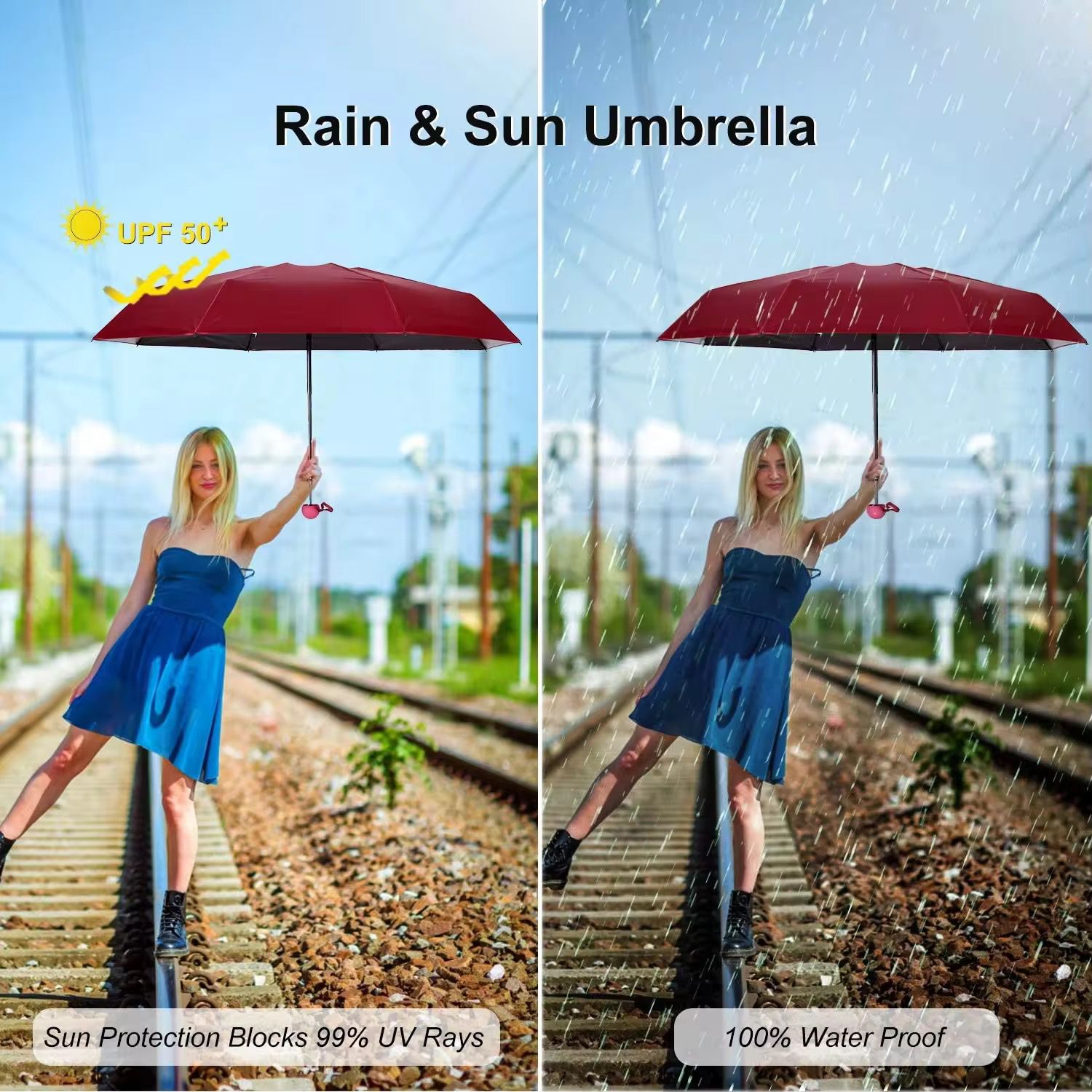 Personalised Mini Travel Folding Umbrella - UPF 50+ Sun & Rain Protection - The Gifting Era