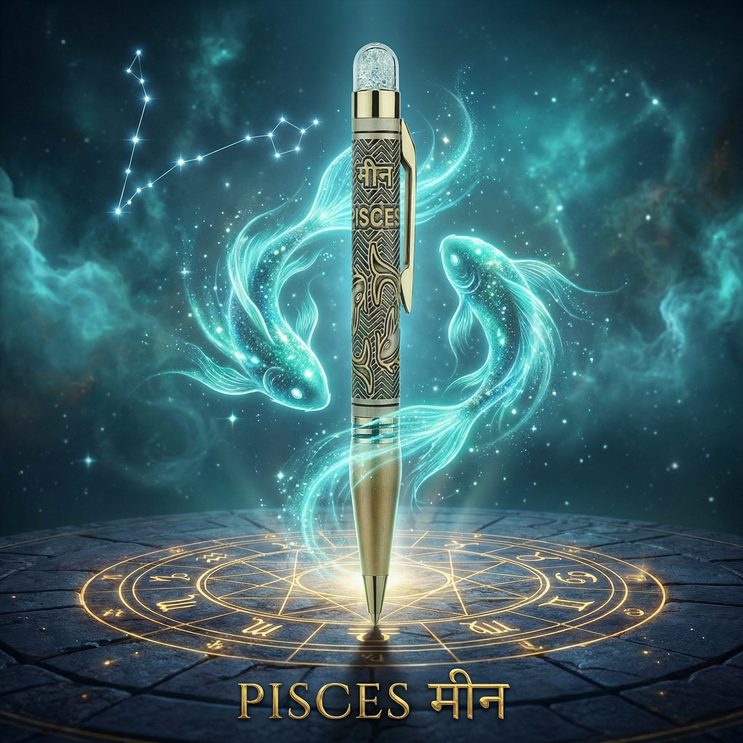 Personalised Pisces Zodiac Engraved Premium Metal Twist Ball Pen with Crystal Top