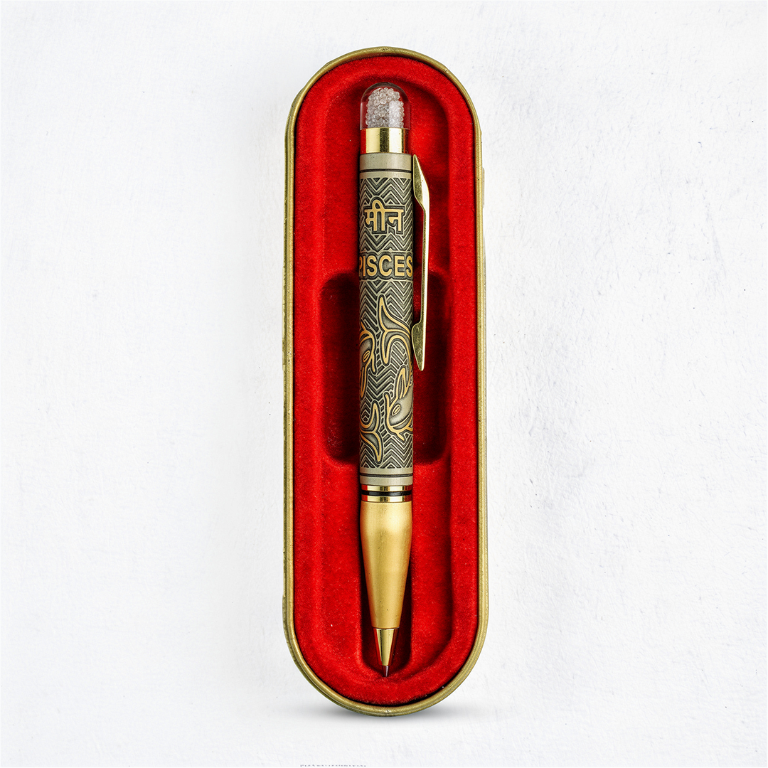 Personalised Pisces Zodiac Engraved Premium Metal Twist Ball Pen with Crystal Top