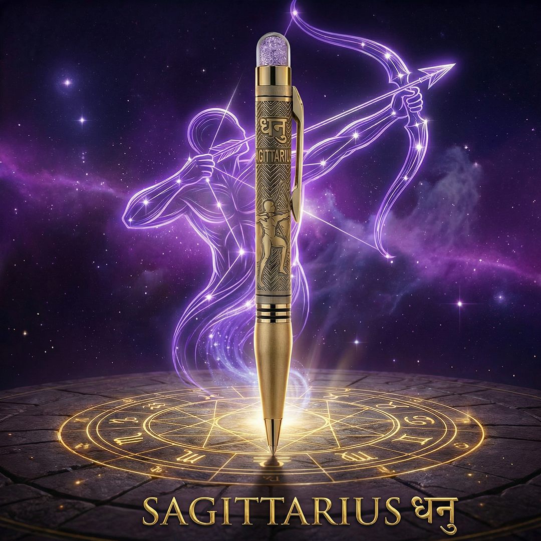 Personalised Sagittarius Zodiac Engraved Premium Metal Twist Ball Pen with Crystal Top