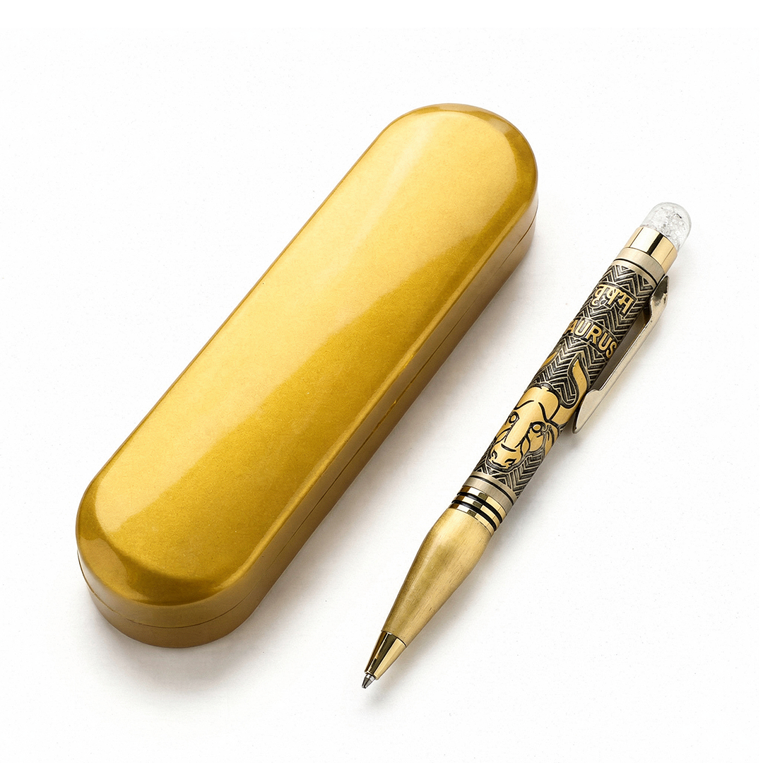 Personalised Taurus Zodiac Engraved Premium Metal Ball Pen with Crystal Top 