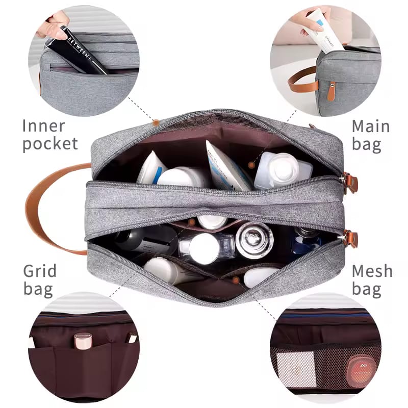 Personalised Toiletry Organizer 3 Zipper Cotton Pouch - The Gifitng Era