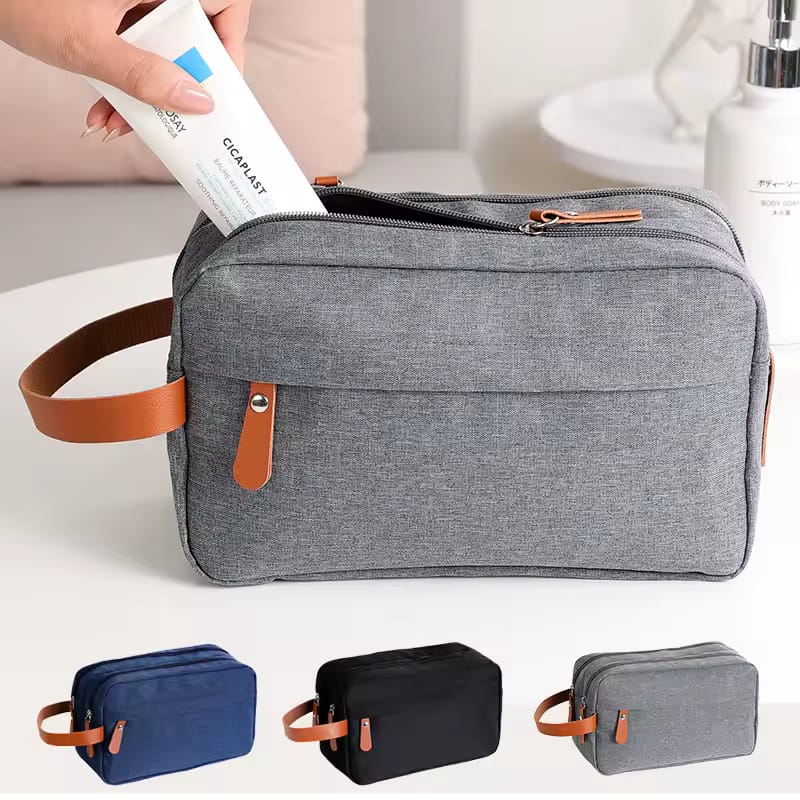 Personalised Toiletry Organizer 3 Zipper Cotton Pouch - The Gifitng Era