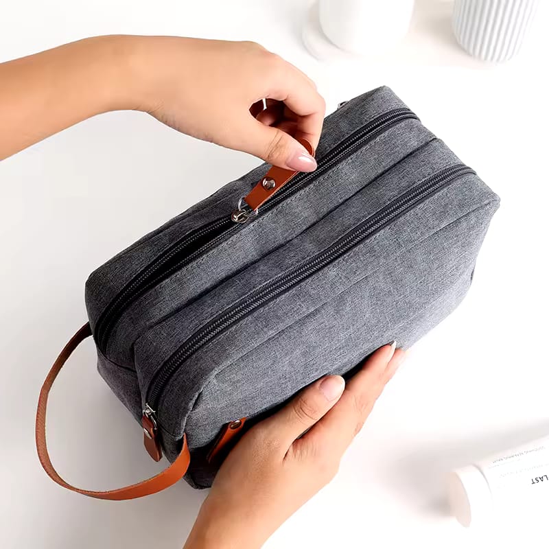 Personalised Toiletry Organizer 3 Zipper Cotton Pouch - The Gifitng Era