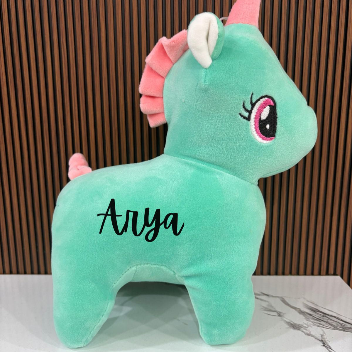 Personalised Green Unicorn Soft Toy with Kid's Name -The Gifting Era 