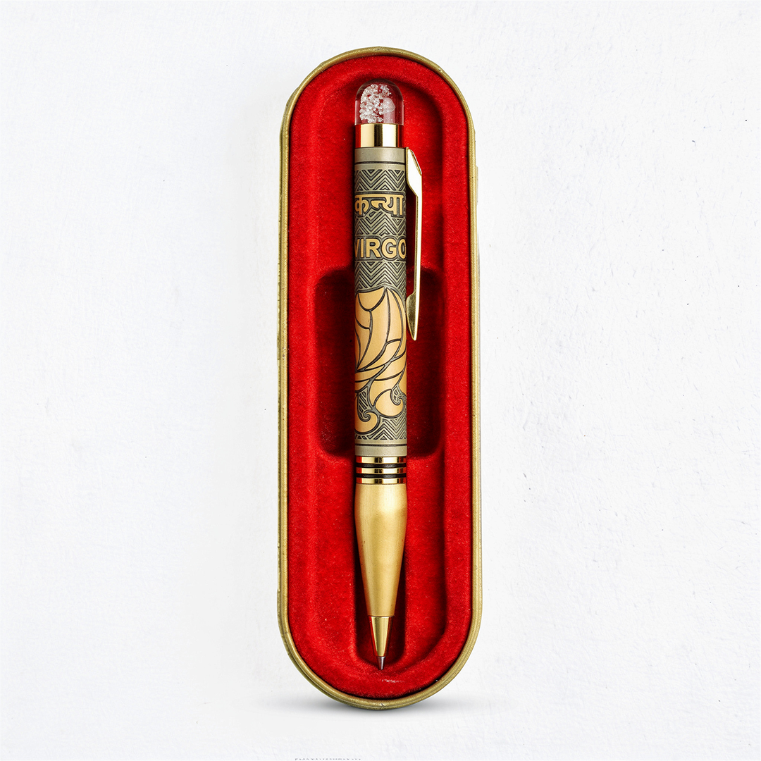 Personalised Virgo Zodiac Engraved Premium Metal Twist Ball Pen with Crystal Top
