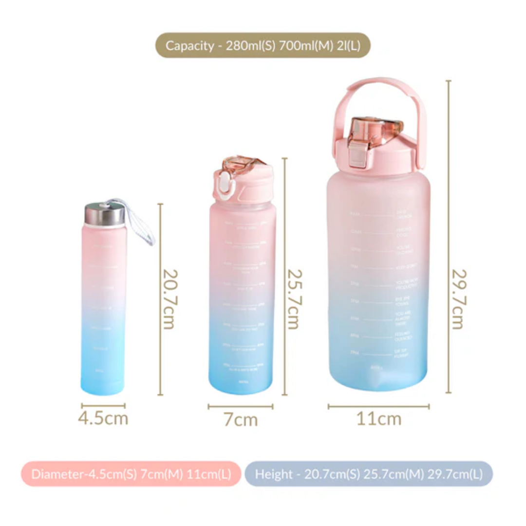 Motivational Sport & Gym Water Bottle - Set of 3 - Pink & Blue
