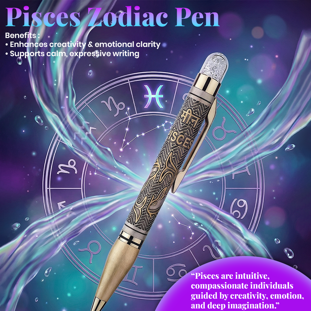 Personalised Pisces / मीन Zodiac Engraved Premium Metal Twist Ball Pen with Crystal Top - The Gifting Era