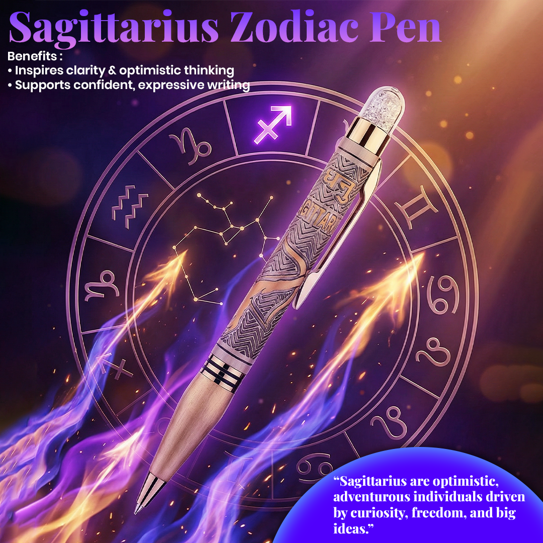 Personalised Sagittarius / धनु Zodiac Engraved Premium Metal Twist Ball Pen with Crystal Top - The Gifting Era