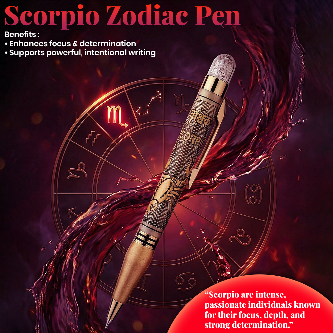 Personalised Scorpio / वृश्चिक Zodiac Engraved Premium Metal Twist Ball Pen with Crystal Top - The Gifting Era