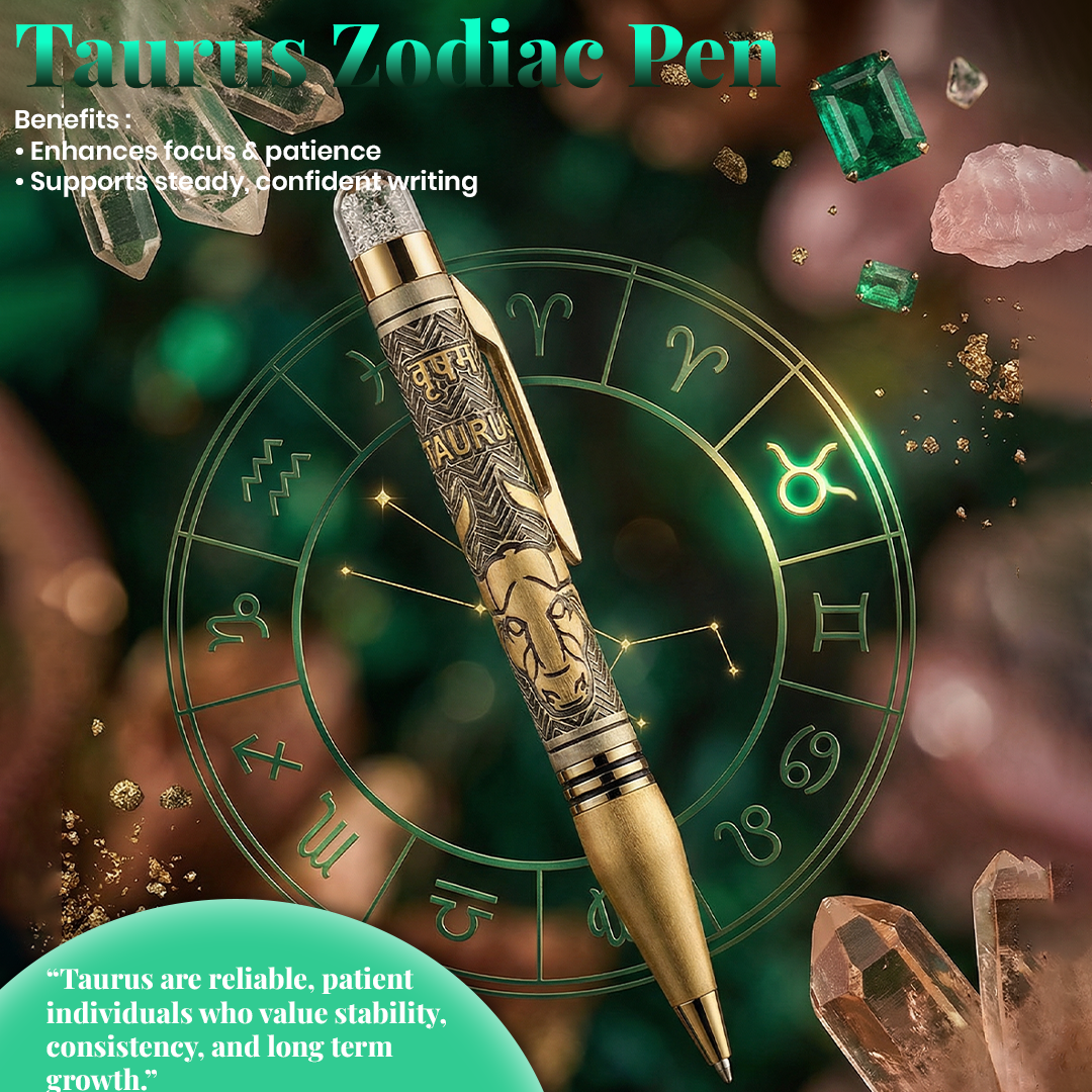 Personalised Taurus / वृषभ Zodiac Engraved Premium Metal Twist Ball Pen with Crystal Top - The Gifting Era