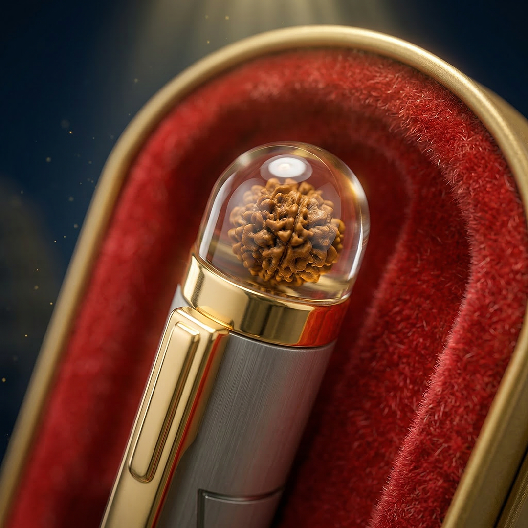 Personalised Sacred Lord Tirupati Balaji Metal Roller Pen with Rudraksh Bead Embed - The Gifting Era