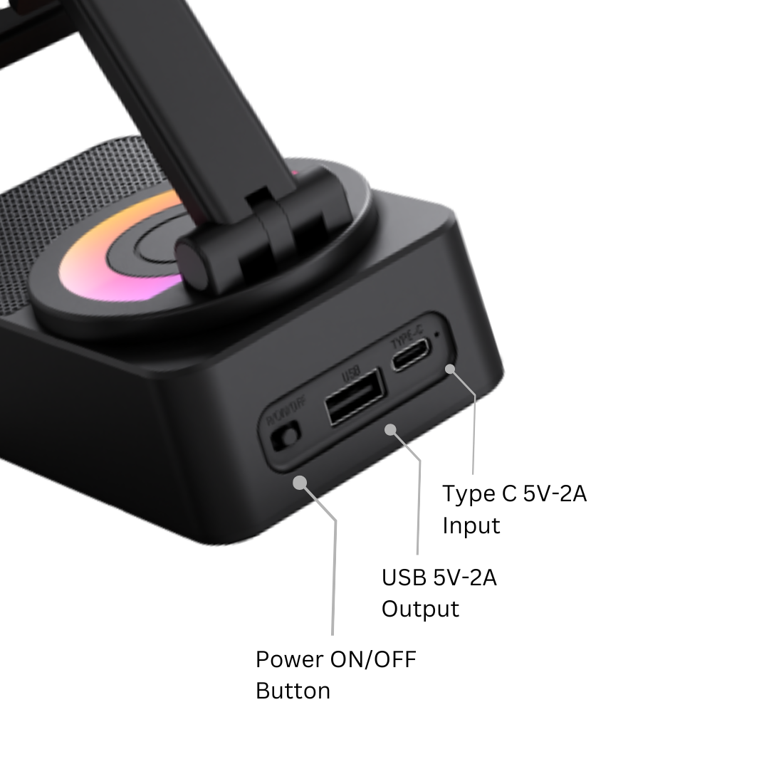 Premium 360° Smart Rotating Mobile Stand with 1500 mAH Wireless Bluetooth Speaker & Ambient RGB Led Light