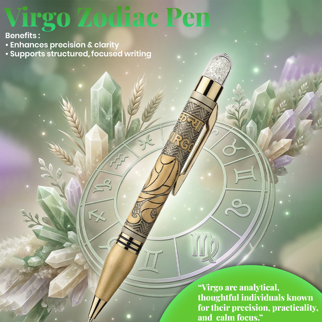 Personalised Virgo / कन्या Zodiac Engraved Premium Metal Twist Ball Pen with Crystal Top - The Gifting Era