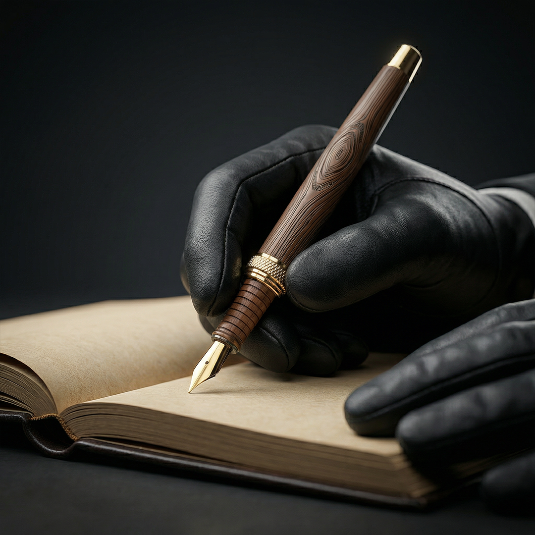 Woodwright Limited Edition Wooden Textured Metallic Fountain Pen - Chocolate Brown Gold - The Gifting Era