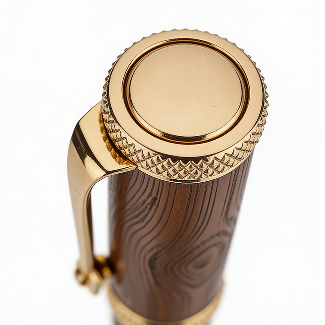 Woodwright Limited Edition Wooden Textured Metallic Fountain Pen - Chocolate Brown Gold - The Gifting Era