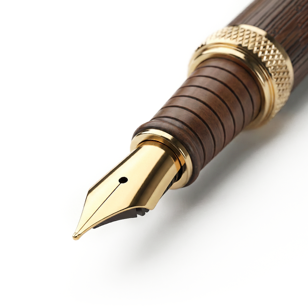 Woodwright Limited Edition Wooden Textured Metallic Fountain Pen - Chocolate Brown Gold - The Gifting Era