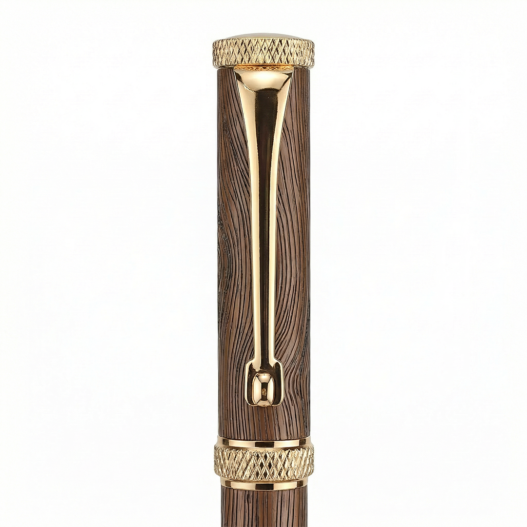 Woodwright Limited Edition Wooden Textured Metallic Fountain Pen - Chocolate Brown Gold - The Gifting Era