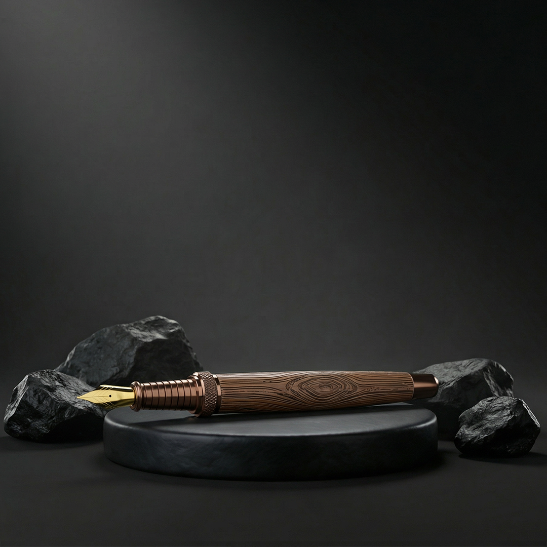 Woodwright Limited Edition Wooden Textured Metallic Fountain Pen - Dark Chocolate Bronze - The Gifting Era
