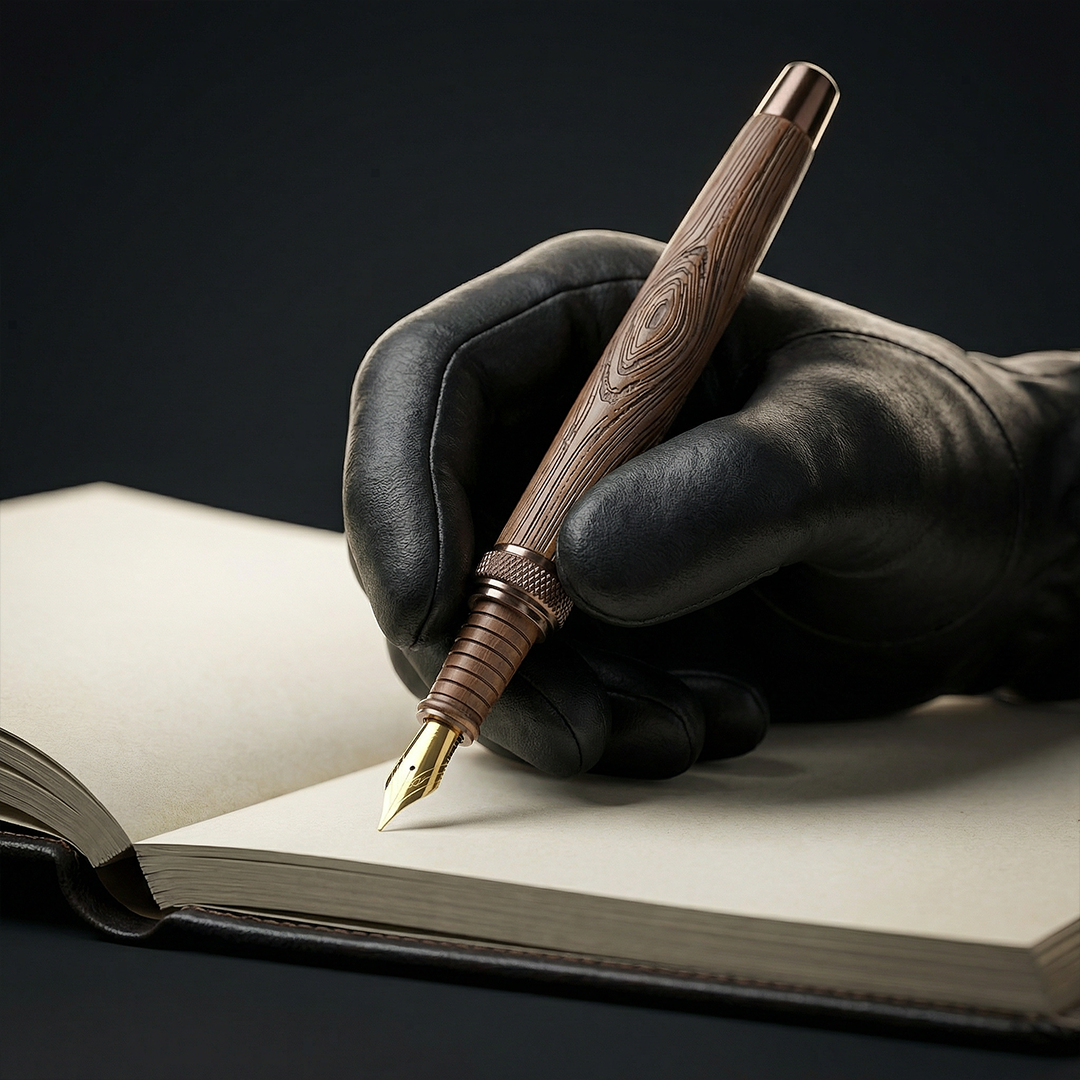 Woodwright Limited Edition Wooden Textured Metallic Fountain Pen - Dark Chocolate Bronze - The Gifting Era