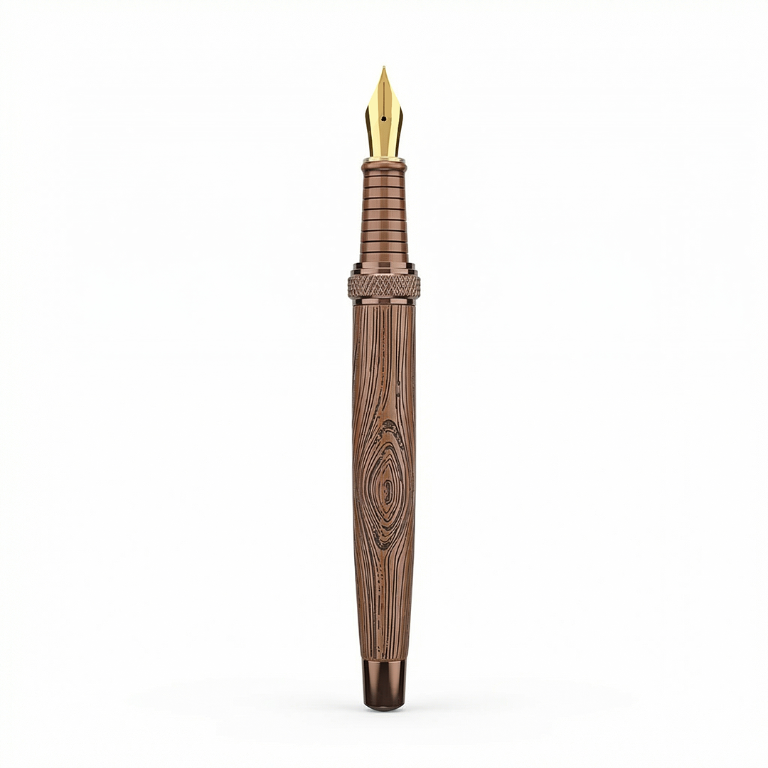 Woodwright Limited Edition Wooden Textured Metallic Fountain Pen - Dark Chocolate Bronze - The Gifting Era