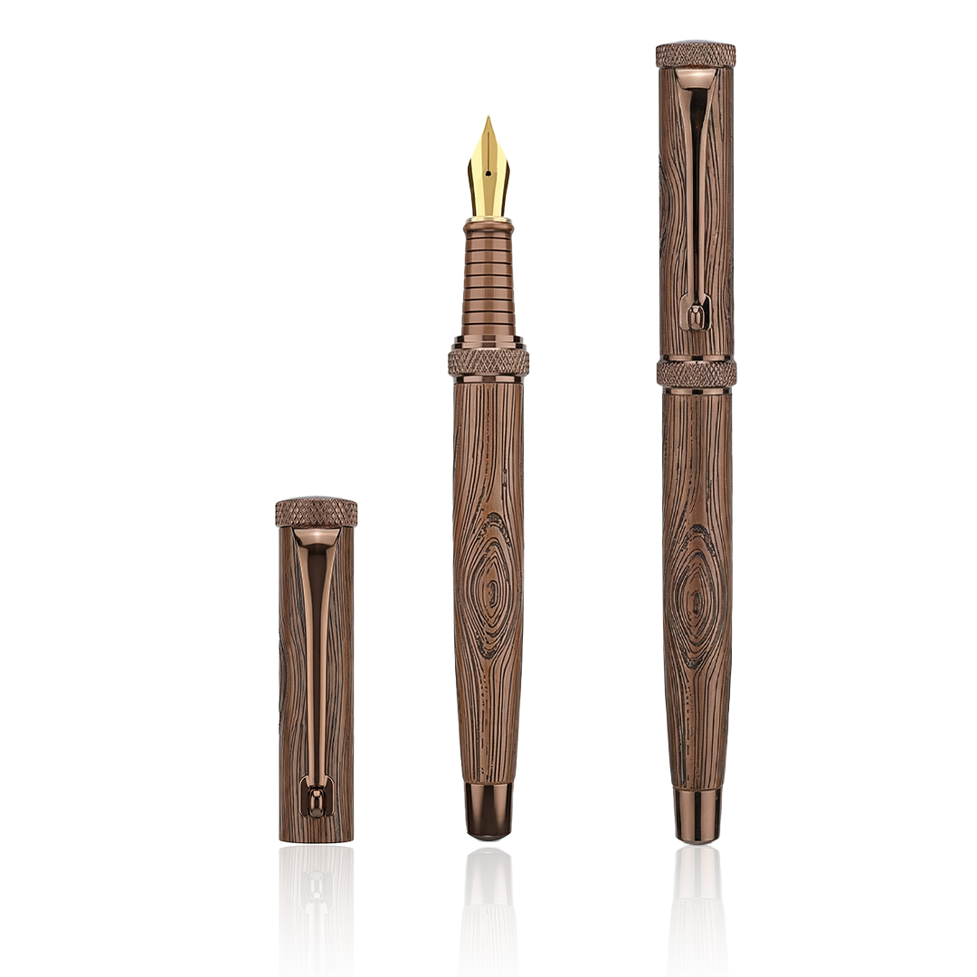 Woodwright Limited Edition Wooden Textured Metallic Fountain Pen - Dark Chocolate Bronze - The Gifting Era
