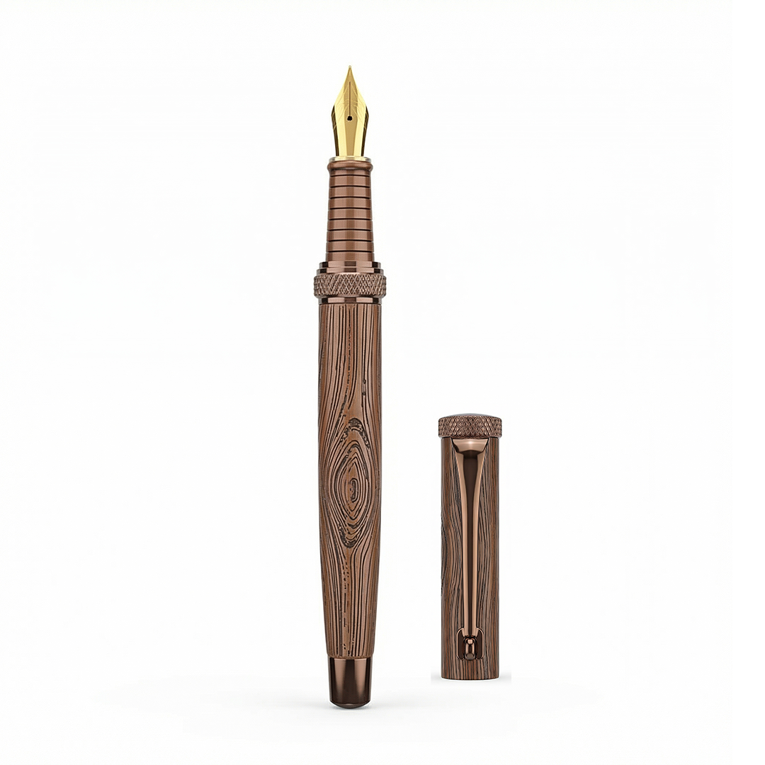 Woodwright Limited Edition Wooden Textured Metallic Fountain Pen - Dark Chocolate Bronze - The Gifting Era