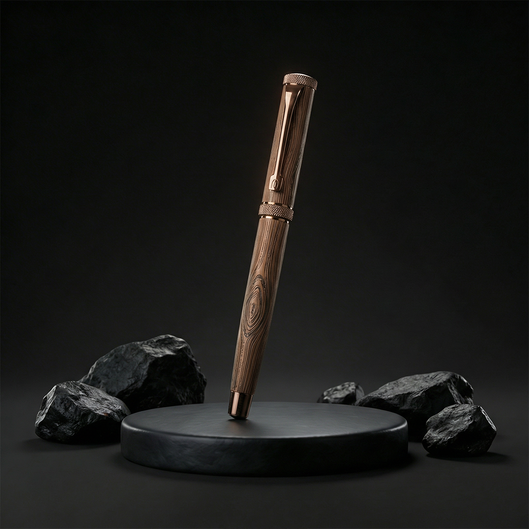 Woodwright Limited Edition Wooden Textured Metallic Fountain Pen - Dark Chocolate Bronze - The Gifting Era
