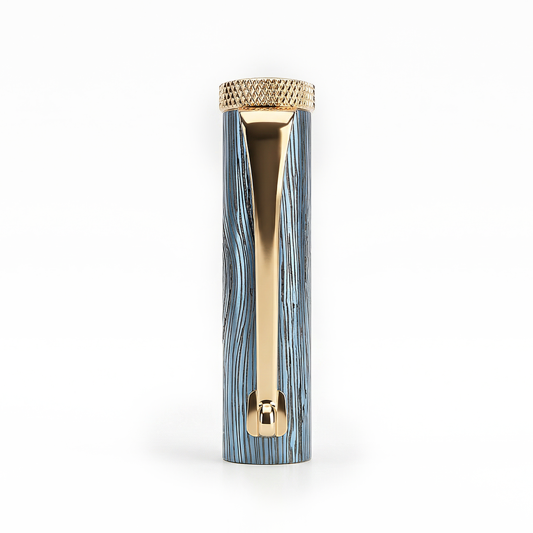 Woodwright Limited Edition Wooden Textured Metallic Fountain Pen - Imperial Blue Gold - The Gifting Era