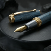 Woodwright Limited Edition Wooden Textured Metallic Fountain Pen - Imperial Blue Gold - The Gifting Era