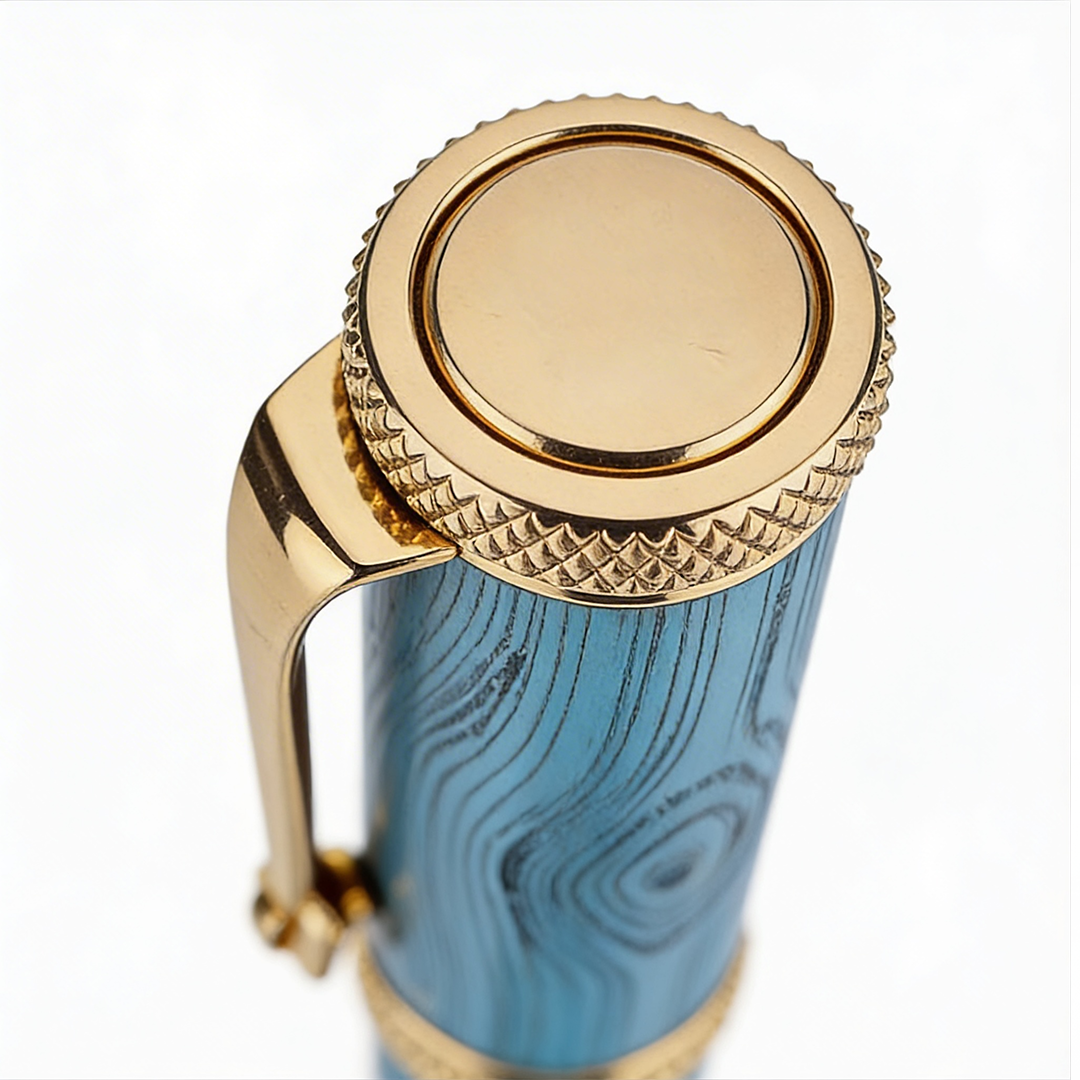 Woodwright Limited Edition Wooden Textured Metallic Fountain Pen - Imperial Blue Gold - The Gifting Era