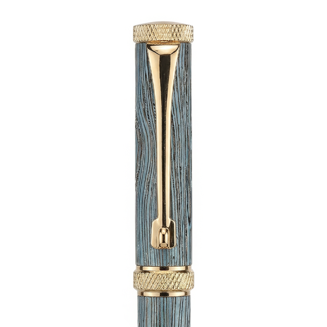 Woodwright Limited Edition Wooden Textured Metallic Fountain Pen - Imperial Blue Gold - The Gifting Era