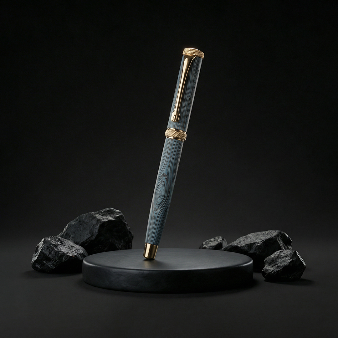 Woodwright Limited Edition Wooden Textured Metallic Fountain Pen - Imperial Blue Gold - The Gifting Era