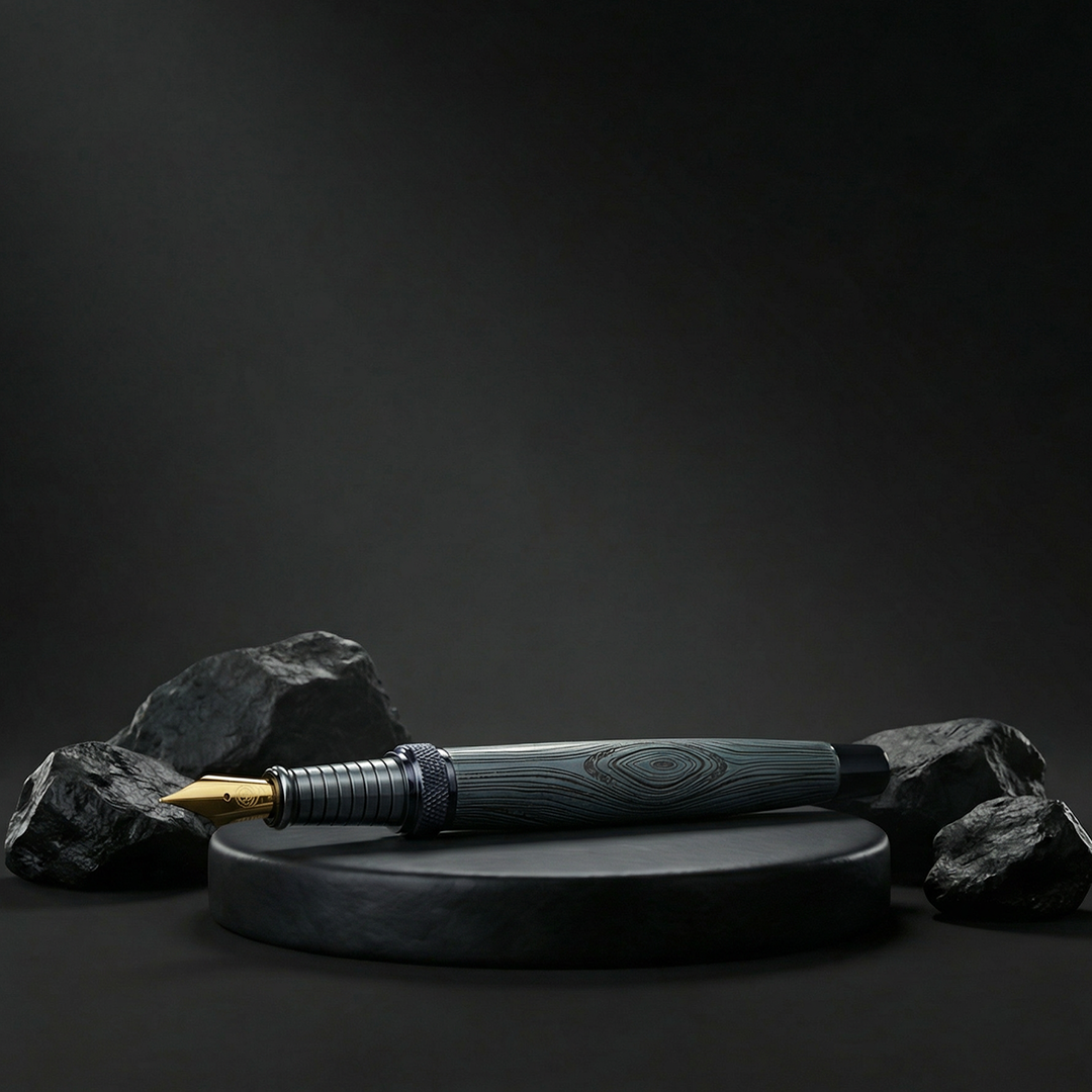 Woodwright Limited Edition Wooden Textured Metallic Fountain Pen - Royal Imperial Blue - The Gifting Era