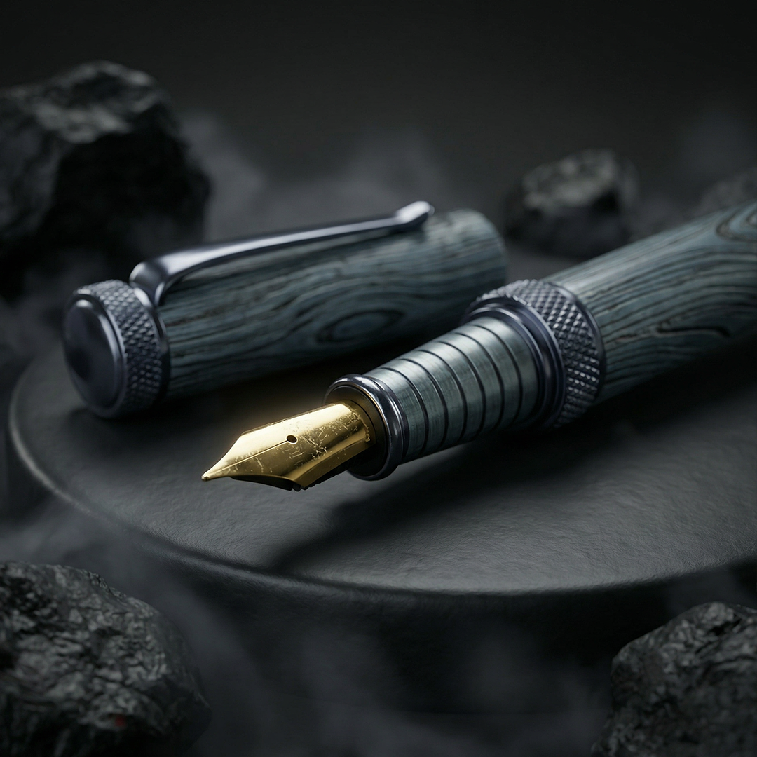 Woodwright Limited Edition Wooden Textured Metallic Fountain Pen - Royal Imperial Blue - The Gifting Era