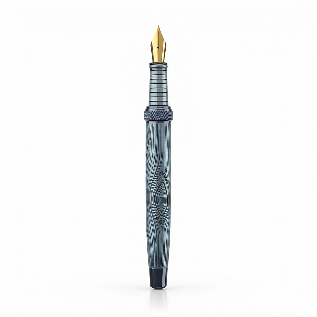 Woodwright Limited Edition Wooden Textured Metallic Fountain Pen - Royal Imperial Blue - The Gifting Era