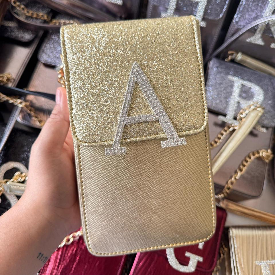 Personalised Premium Glitter Luxe Monogram Initial Crossbody Sling Bag