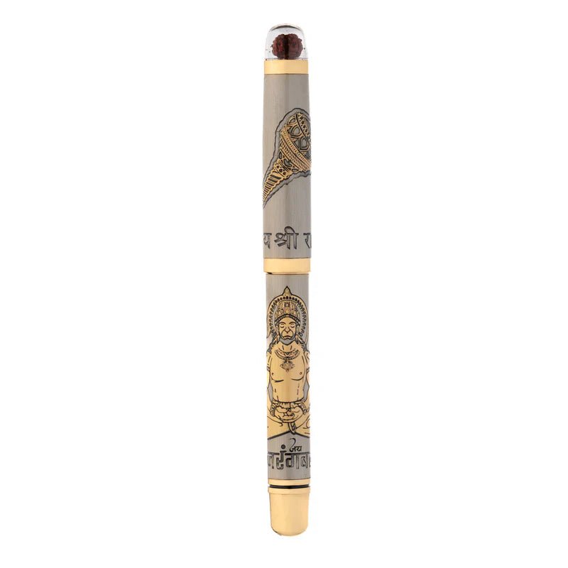 Divine Energy Sacred God Engraved Metal Roller Pen with Rudraksh Bead Embed - Set of 6 Premium Pens - The Gifting Era