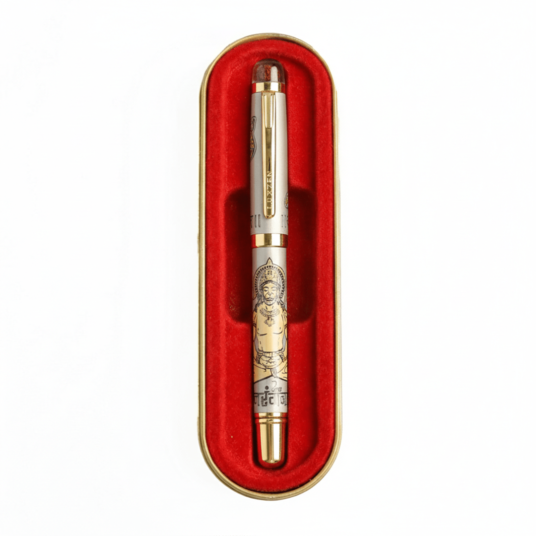 Divine Energy Sacred God Engraved Metal Roller Pen with Rudraksh Bead Embed - Set of 6 Premium Pens - The Gifting Era